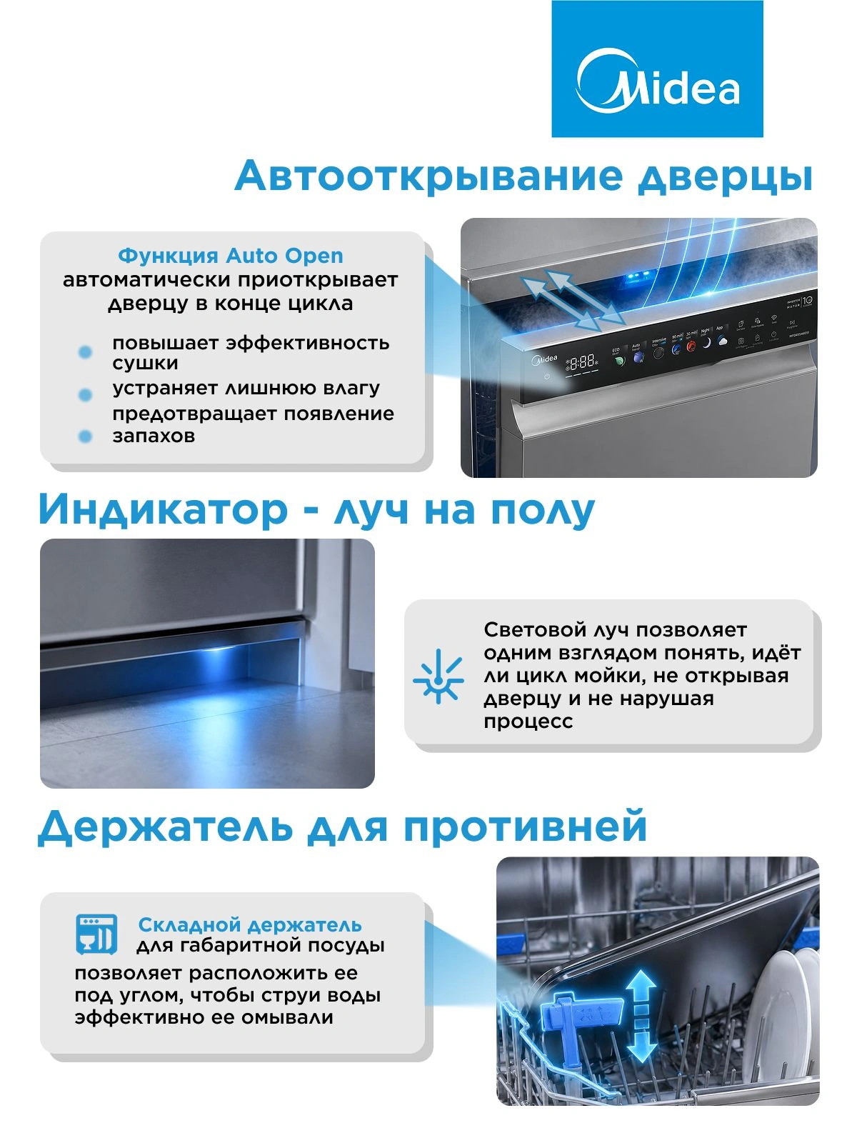 Посудомоечная машина Midea MFD60S460SI серебристый/черный (полноразмерная) инвертор — миниатюра 21