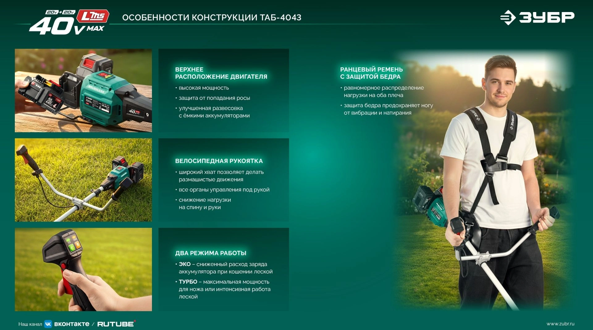 Триммер электрический Зубр ТАБ-2031 аккум. 350Вт 0.5л.с. неразбор.штан. реж.эл.:леска — миниатюра 4