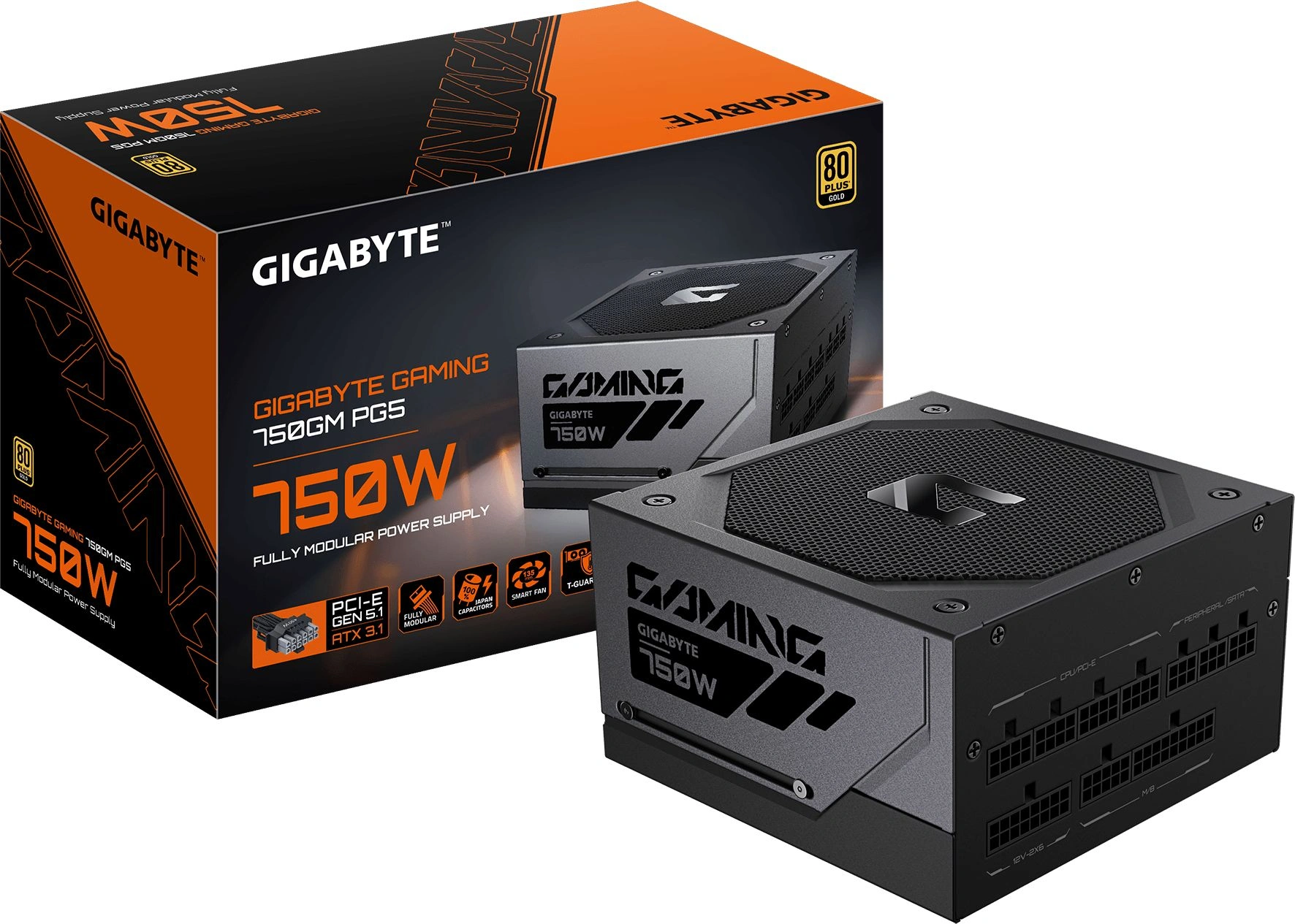 Блок питания Gigabyte ATX 750W GP-GME750GM PG5 80+ gold (20+4pin) APFC 135mm fan 8xSATA Cab Manag RTL — миниатюра 6