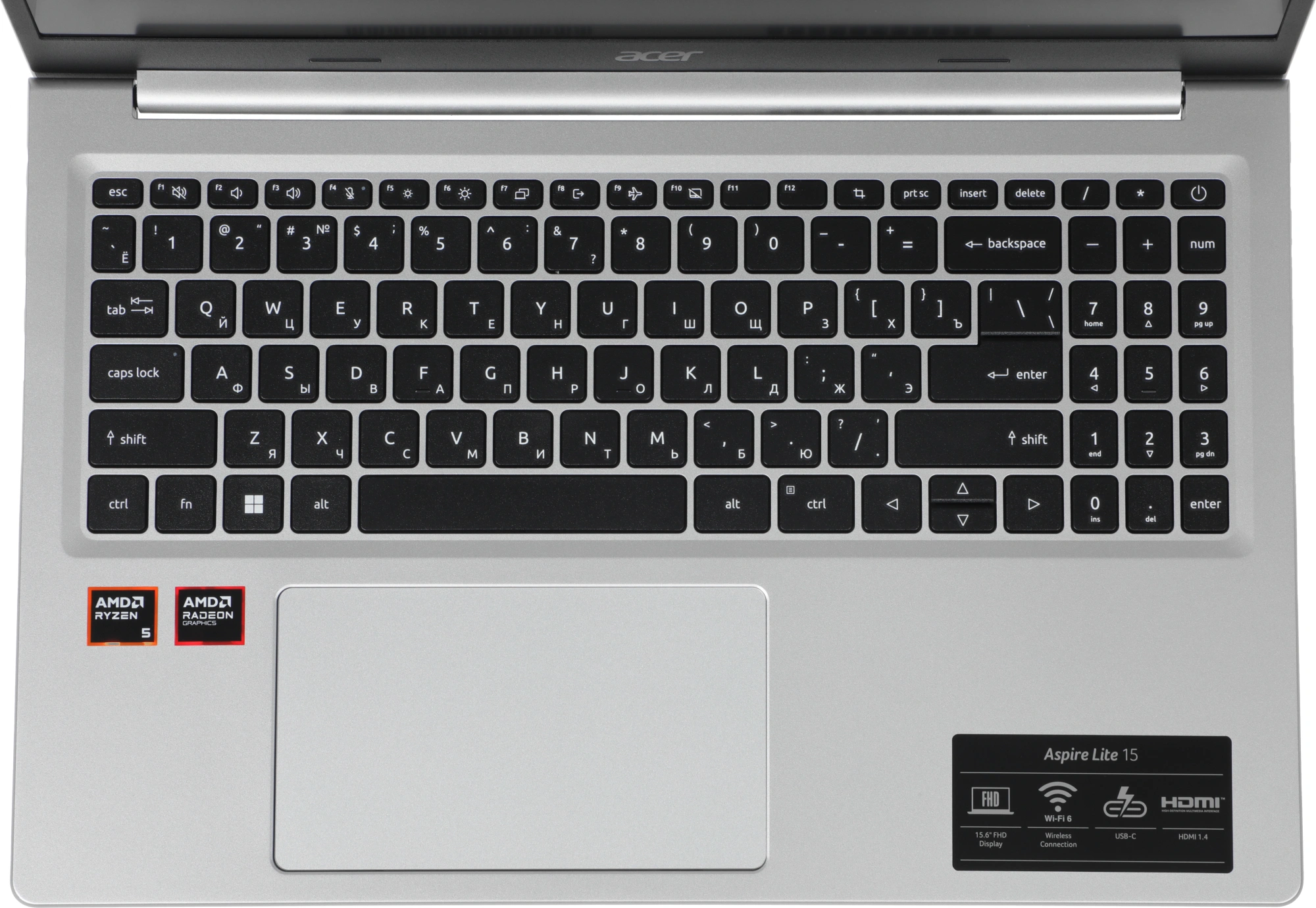 Ноутбук Acer Aspire Lite AL15-21P-R0R4 Ryzen 5 40 8Gb SSD512Gb AMD Radeon 610M 15.6" IPS FHD (1920x1080) без ОС silver WiFi BT Cam 4574mAh (NX.DTQCD.003) — миниатюра 3