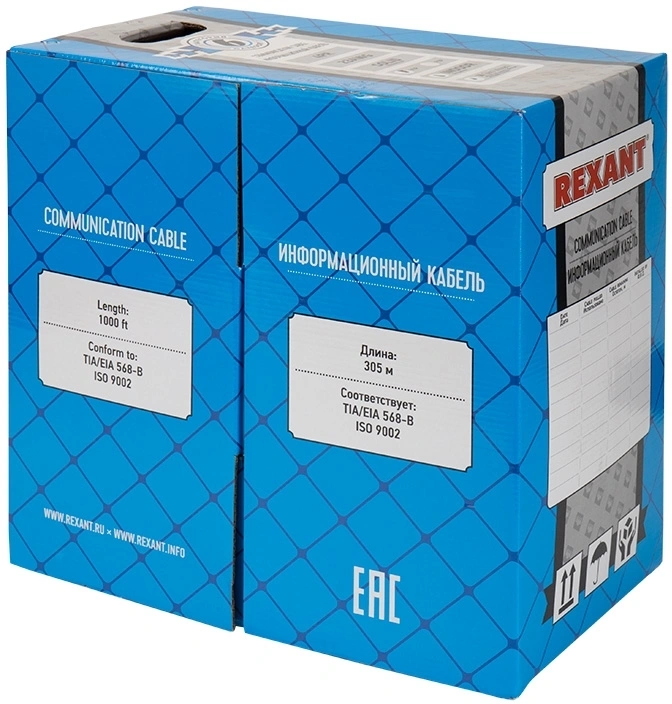 Кабель информационный Rexant 01-0050 кат.6 UTP 4 пары нг(А)-HF внутренний 305м оранжевый — миниатюра 4