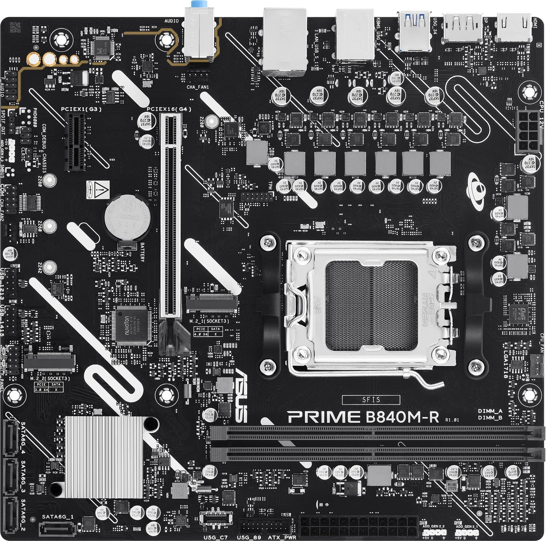 Материнская плата Asus PRIME B840M-R Socket AM5 AMD B840 2xDDR5 mATX AC`97 8ch(7.1) GbLAN RAID+HDMI+DP — фото 1