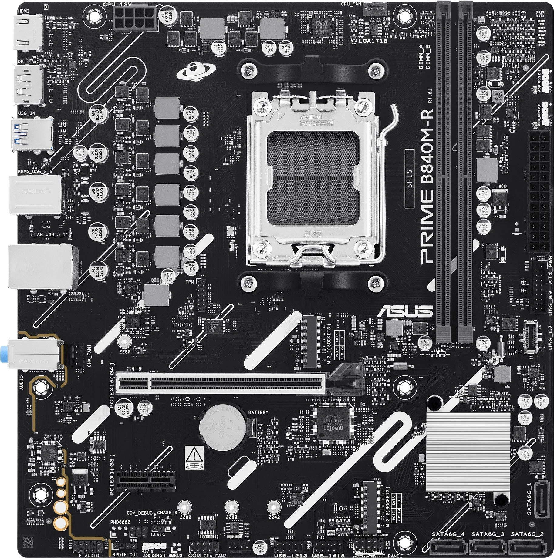 Материнская плата Asus PRIME B840M-R Socket AM5 AMD B840 2xDDR5 mATX AC`97 8ch(7.1) GbLAN RAID+HDMI+DP — миниатюра 3
