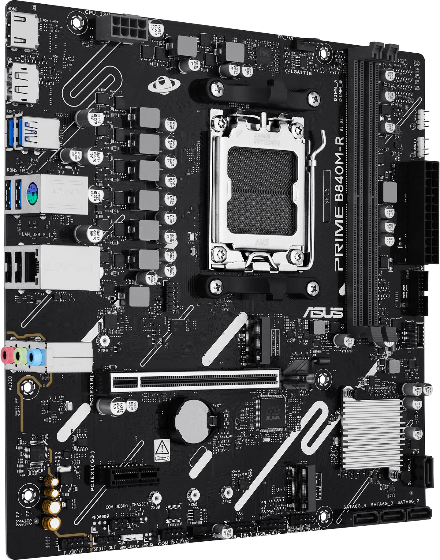 Материнская плата Asus PRIME B840M-R Socket AM5 AMD B840 2xDDR5 mATX AC`97 8ch(7.1) GbLAN RAID+HDMI+DP — миниатюра 4