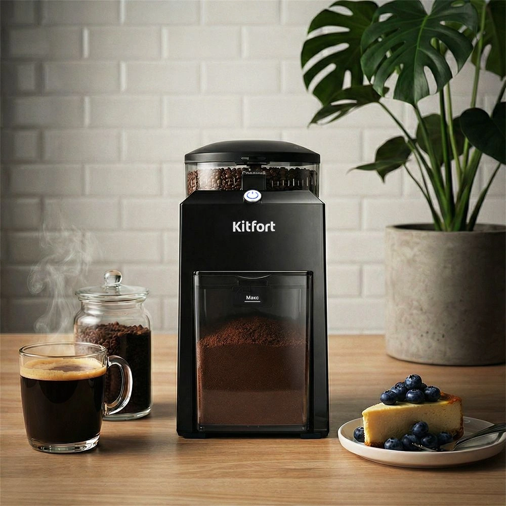 Кофемолка Kitfort КТ-7650 200Вт сист.помол.:жернова вместим.:85гр черный — миниатюра 2