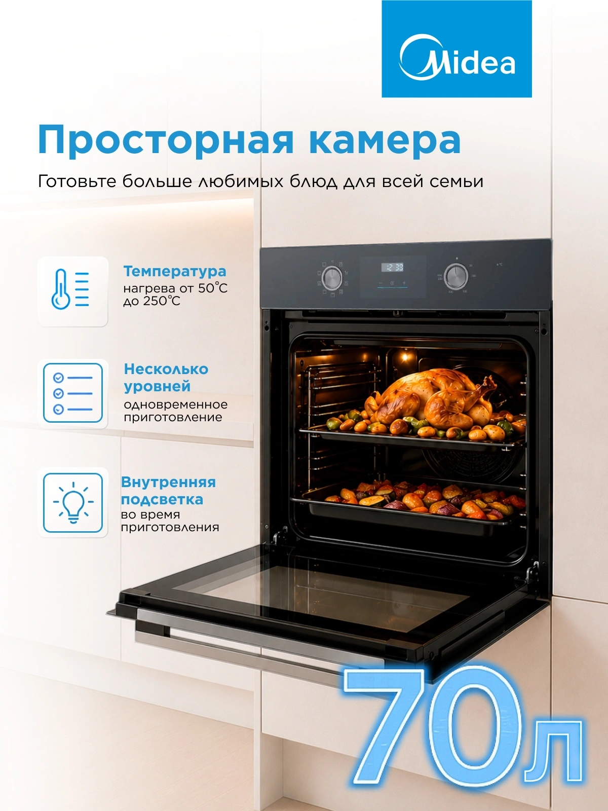 Духовой шкаф Электрический Midea MO509103YGB черный — миниатюра 15