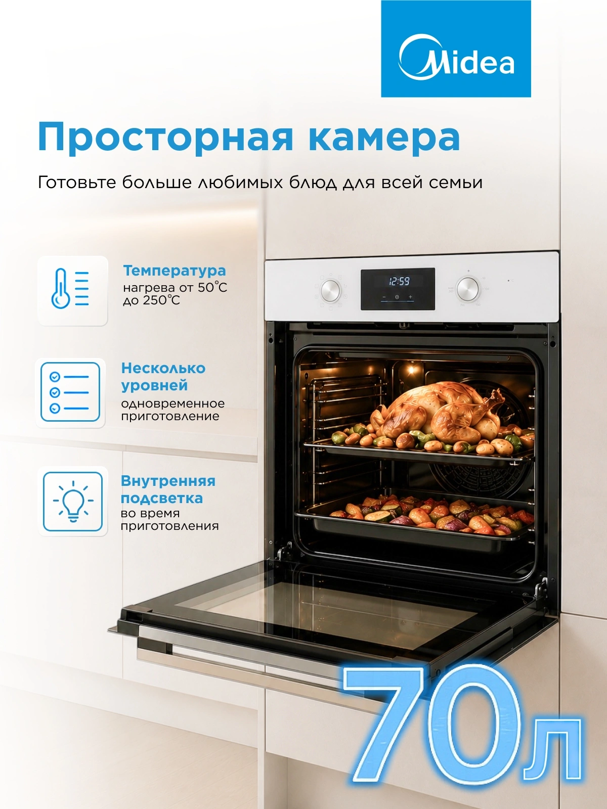 Духовой шкаф Электрический Midea MO509103YGW белый — миниатюра 18