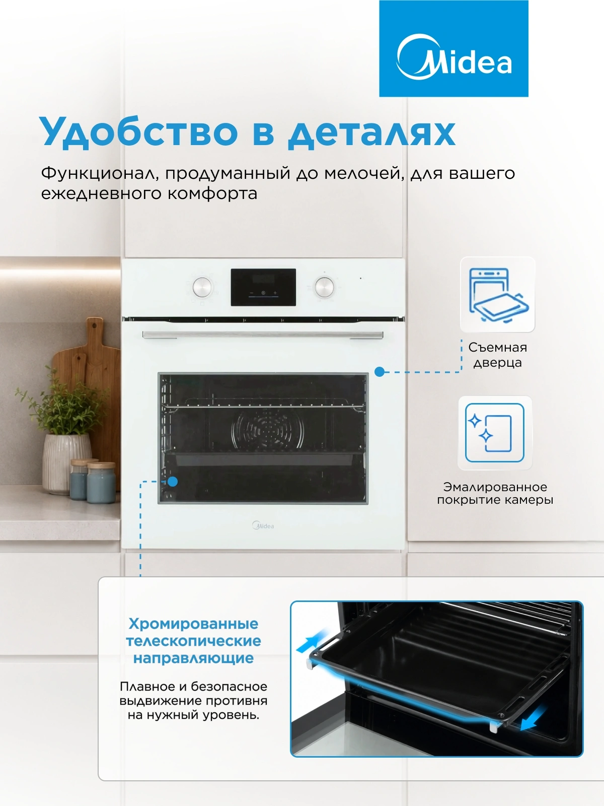 Духовой шкаф Электрический Midea MO509103YGW белый — миниатюра 22