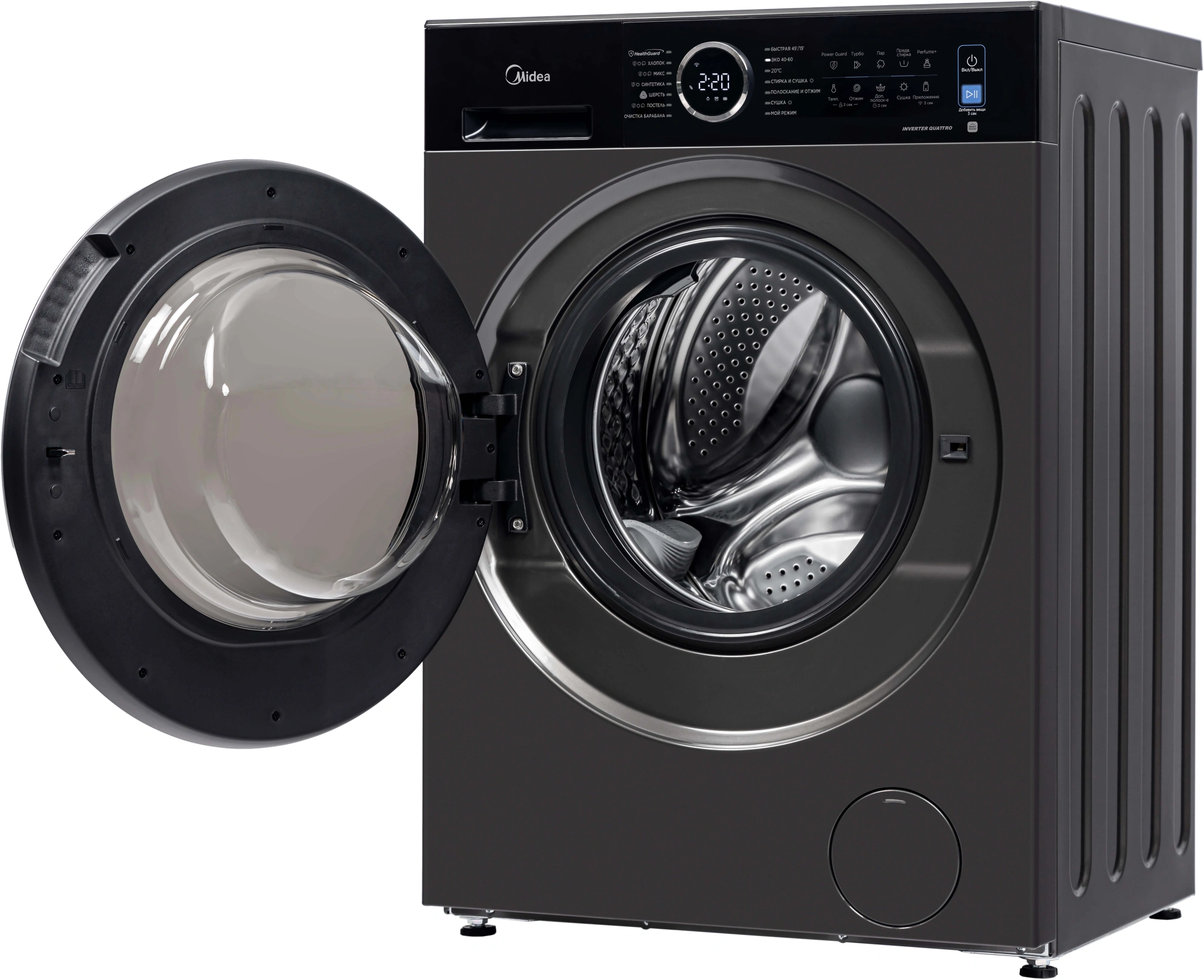 Стиральная машина Midea MF205D80WB/T-RU класс: A загр.фронтальная макс.:8кг (с сушкой) титановый инвертор — миниатюра 3