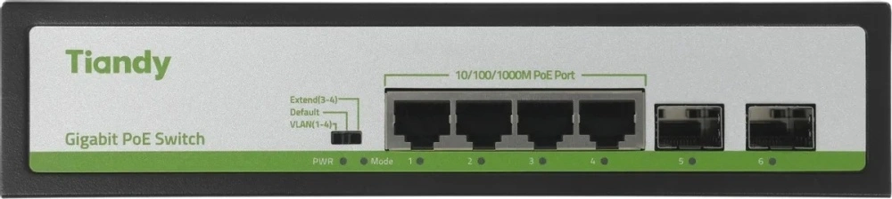 Коммутатор Tiandy TC-P3S06 H/0402/AT/60/V2.0 (L2) 4x1Гбит/с 2SFP 4PoE 60W неуправляемый — миниатюра 2