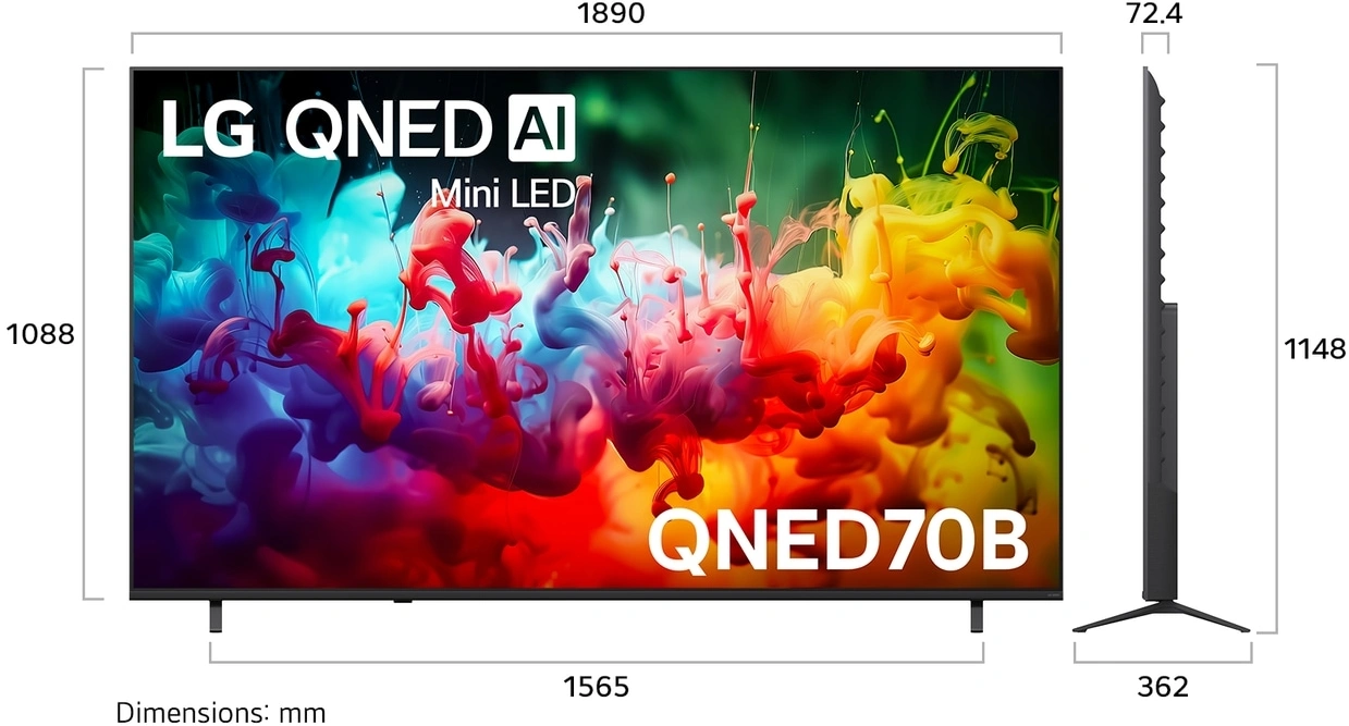 Телевизор LED LG 85" 85QNED70B6A.ARUG черный титан 4K Ultra HD 60Hz DVB-T DVB-T2 DVB-C DVB-S DVB-S2 USB WiFi Smart TV — миниатюра 2