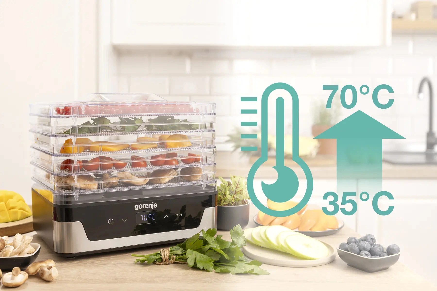 Сушка для фруктов и овощей Gorenje FDK400DE 5под. 240Вт нержавеющая сталь — миниатюра 15