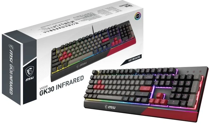 Клавиатура MSI GK30 Infrared черный/красный USB Multimedia for gamer LED (подставка для запястий) (S11-04RUF01-CLA) кабель 1.8м — миниатюра 5