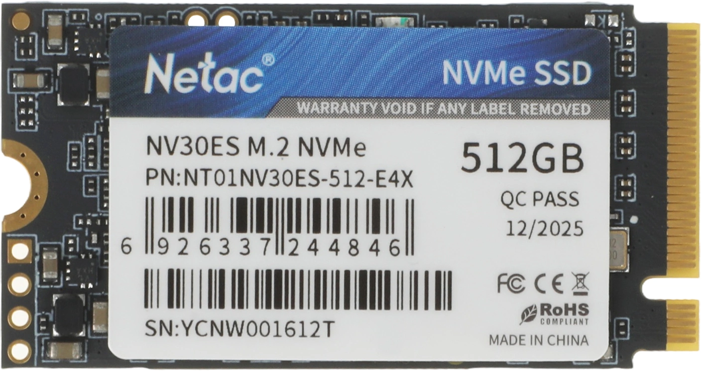 Накопитель SSD Netac PCIe 3.0 x4 512GB NT01NV30ES-512-E4X NV30ES M.2 2242 — миниатюра 3