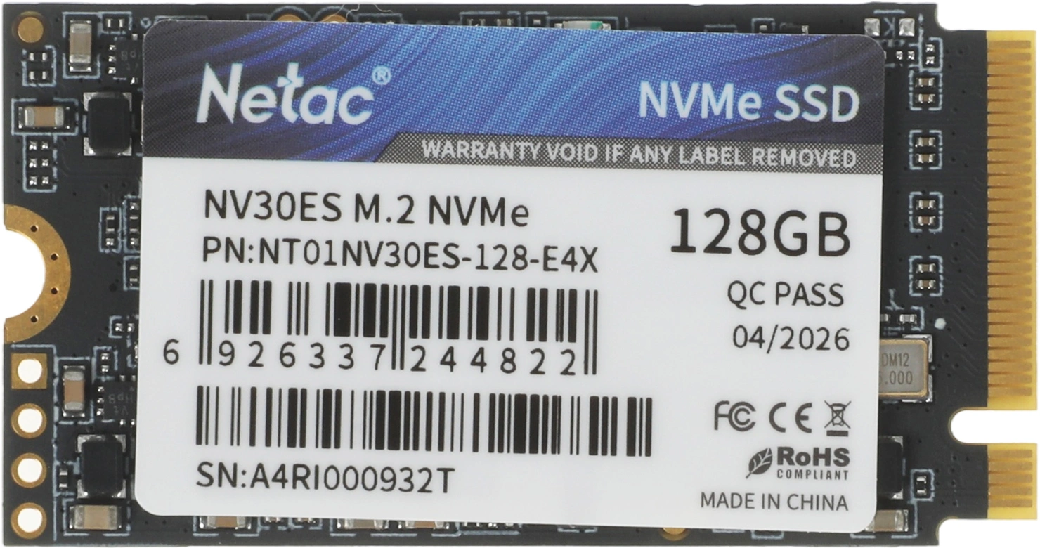 Накопитель SSD Netac PCIe 3.0 x4 128GB NT01NV30ES-128-E4X NV30ES M.2 2242 — миниатюра 3