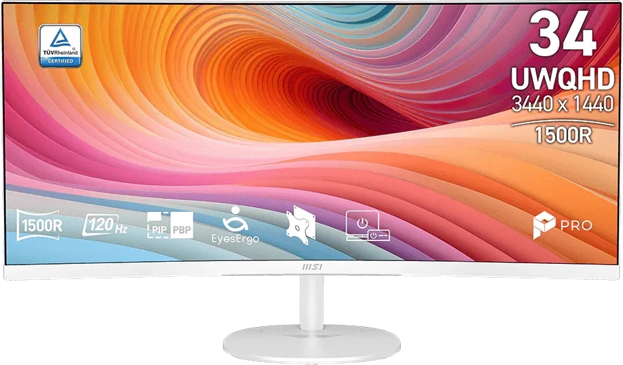 Монитор MSI 34" Pro MP341CQW E12 белый VA LED 21:9 HDMI M/M матовая 300cd 178гр/178гр 3440x1440 120Hz DP 2K 7.1кг — фото 1