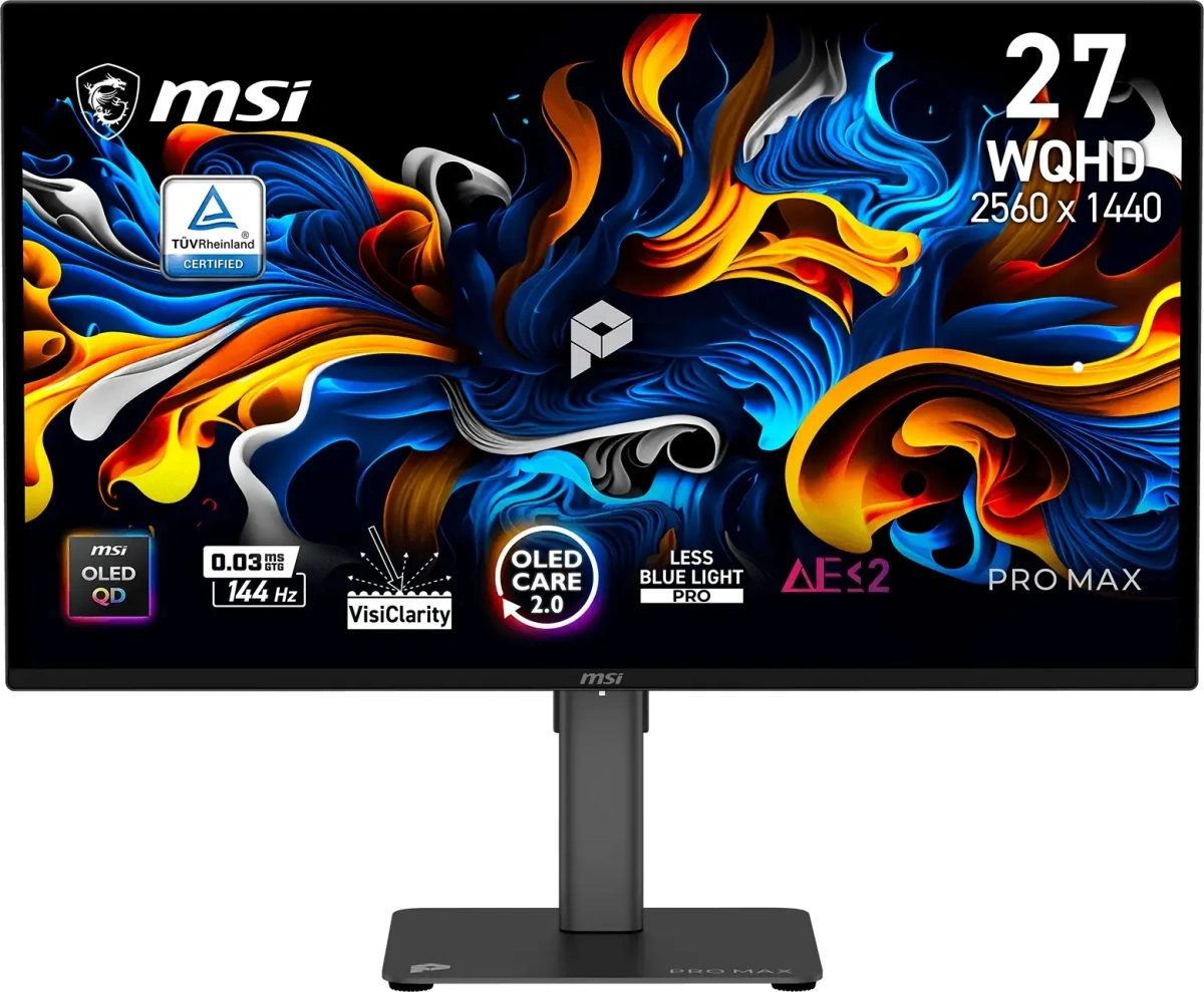 Монитор MSI 26.5" Max 271QPX14G черный QD OLED LED 16:9 HDMI M/M матовая HAS Piv 1500000:1 250cd 178гр/178гр 2650x1440 144Hz FreeSync Premium Pro DP WQ USB 8кг