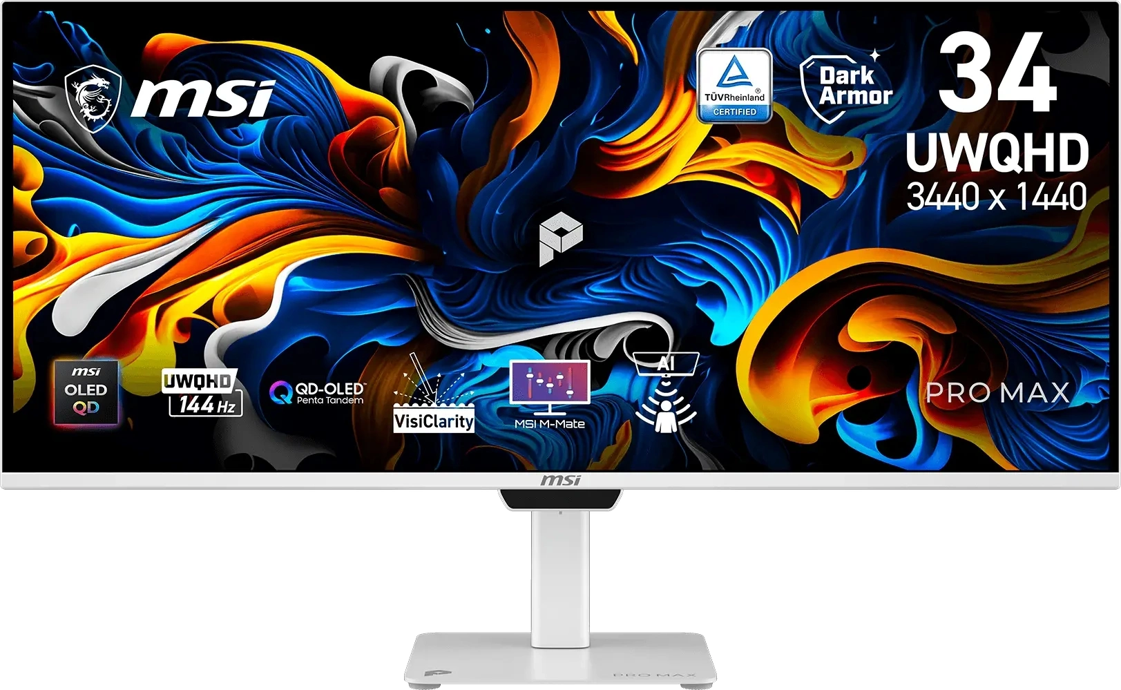 Монитор MSI 34" Max 341QPXW14G белый QD OLED LED 21:9 HDMI M/M полуматовая HAS Piv 250cd 178гр/178гр 3440x1440 144Hz FreeSync Premium Pro DP UW USB 8.9кг — фото 1