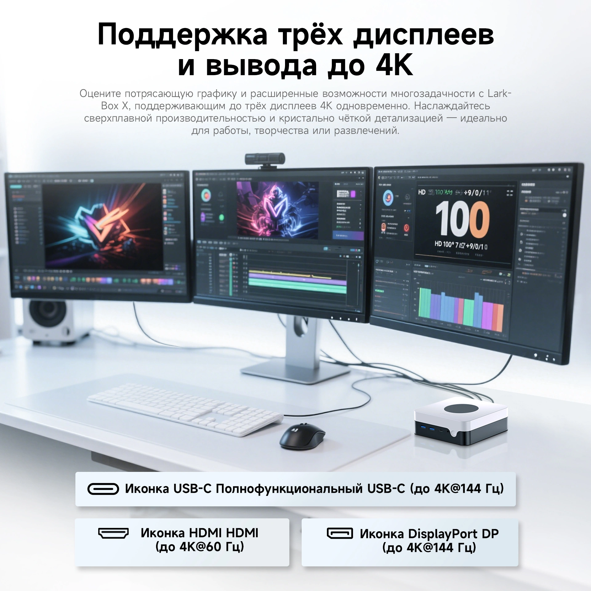 Неттоп Chuwi LarkBox X Core 3 100U (1.2) 16Gb SSD512Gb Graphics Windows 11 Pro 2xGbitEth WiFi BT 65W черный/белый — миниатюра 10