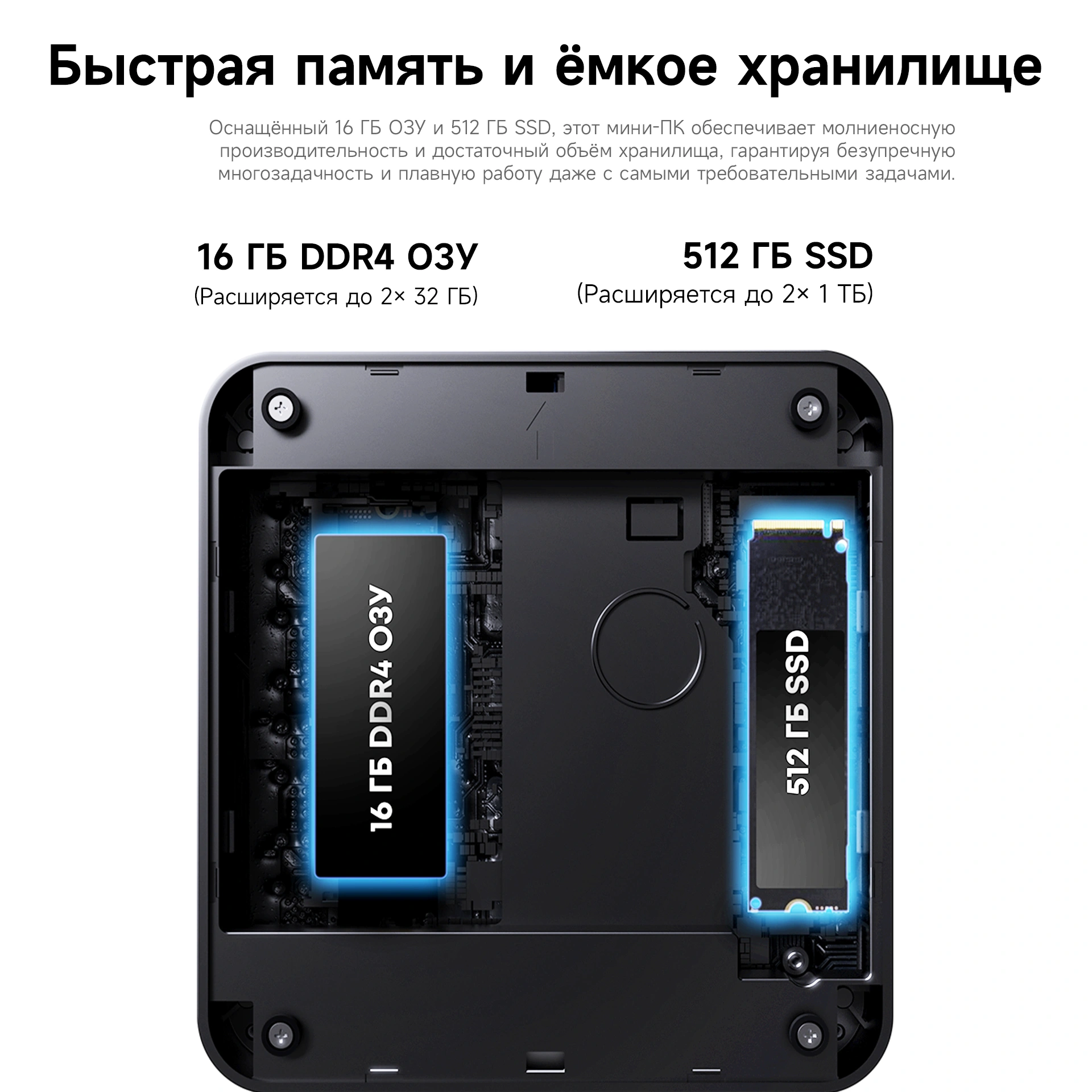 Неттоп Chuwi LarkBox X Core 3 100U (1.2) 16Gb SSD512Gb Graphics Windows 11 Pro 2xGbitEth WiFi BT 65W черный/белый — миниатюра 11