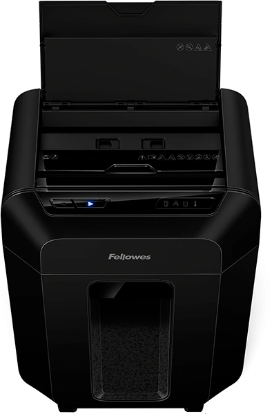 Шредер Fellowes AutoMax 90М черный с автоподачей (секр.P-4) фрагменты 90лист. 17лтр. скрепки скобы пл.карты — миниатюра 2