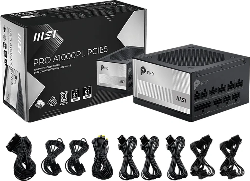 Блок питания MSI ATX 1000W Pro A1000PL 80+ platinum (20+4pin) APFC 120mm fan 6xSATA Cab Manag RTL — миниатюра 4