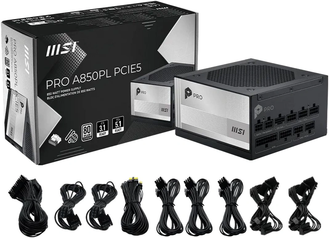 Блок питания MSI ATX 850W Pro A850PL 80+ platinum (20+4pin) APFC 120mm fan 6xSATA Cab Manag RTL — миниатюра 4