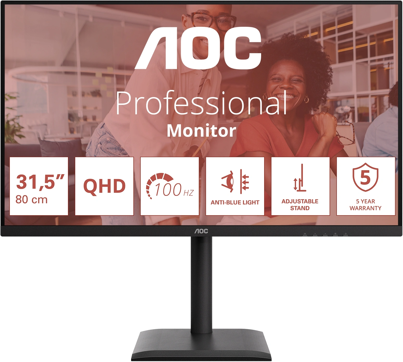 Монитор AOC 31.5" Q32E4U черный IPS LED 4ms 16:9 HDMI M/M матовая HAS Piv 350cd 178гр/178гр 2560x1440 100Hz DP 2K USB 9.01кг — фото 1