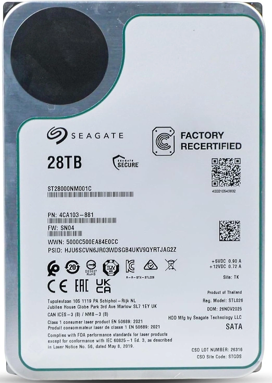 Жесткий диск Seagate SATA-III 28Tb ST28000NM001C Factory Recertified Server Exos 512E (7200rpm) 512Mb 3.5" — фото 1