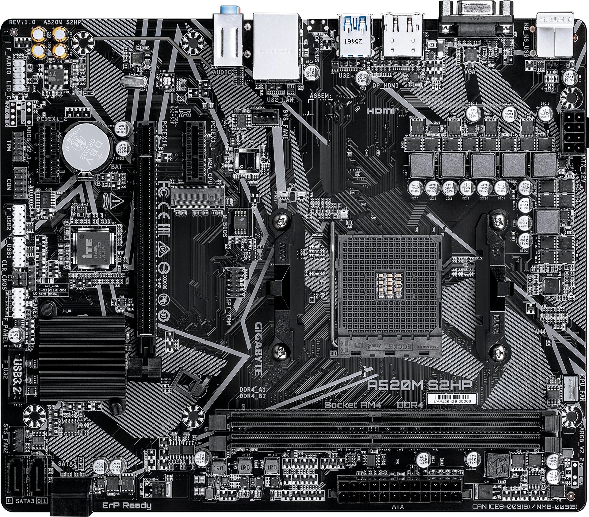 Материнская плата Gigabyte A520M S2HP, AM4, 2×DDR4, M-ATX