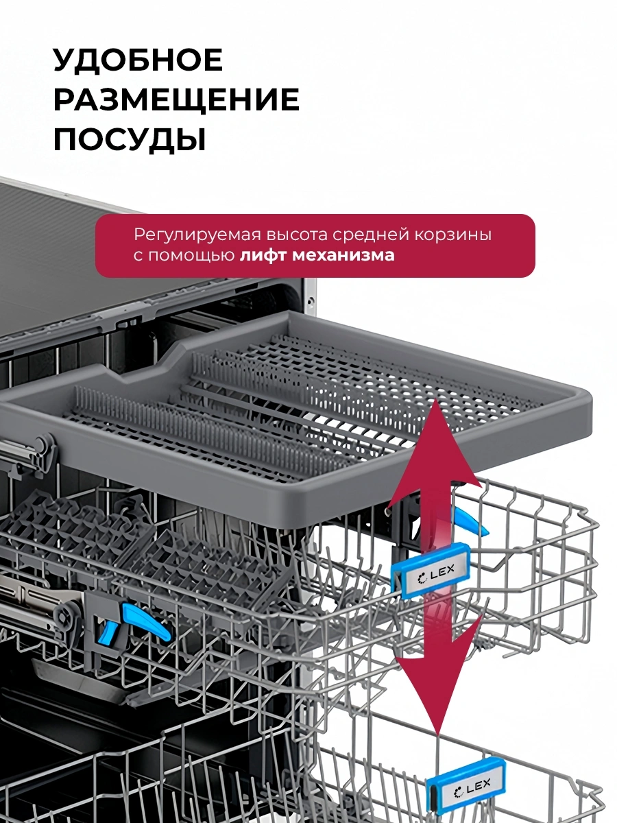 Посудомоечная машина встраив. Lex PM 6083А color Lux полноразмерная нержавеющая сталь инвертор — миниатюра 13
