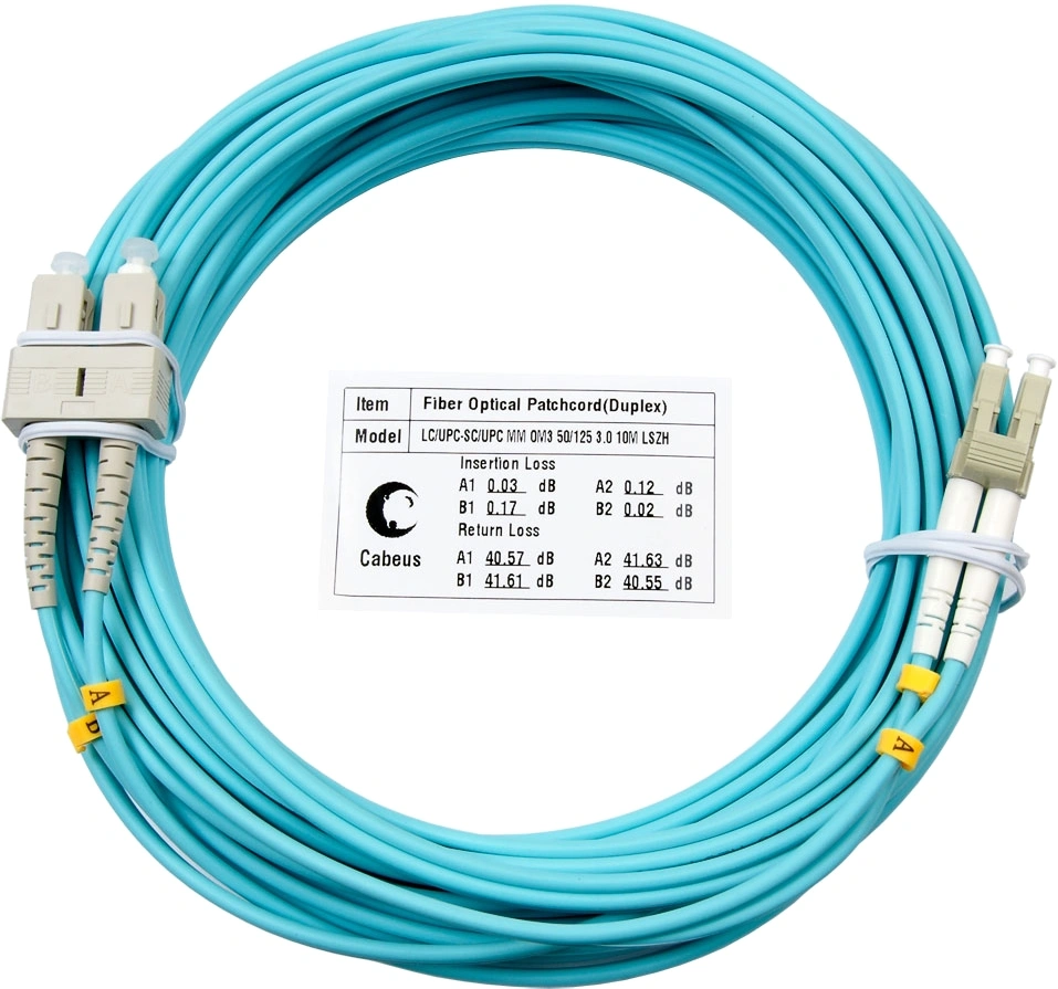 Патч-корд Cabeus FOP-50-LC-SC-10M 2x50/125 OM3 LC дуплекс UPC-SC дуплекс UPC 10м LSZH бирюзовый — фото 1