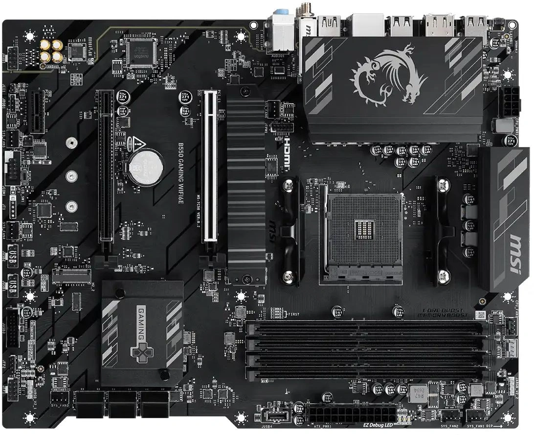 Материнская плата MSI B550 GAMING WIFI6E Soc-AM4 AMD B550 4xDDR4 ATX AC`97 8ch(7.1) GbLAN RAID+HDMI+DP — фото 1
