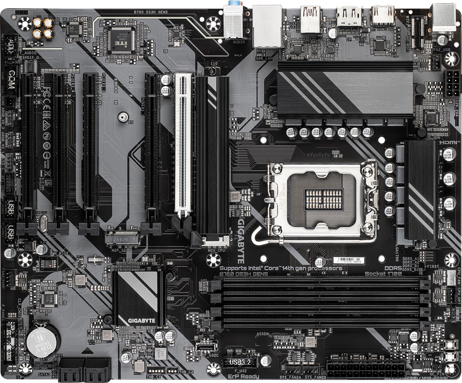 Материнская плата Gigabyte B760 DS3H GEN5, LGA 1700, B760, DDR5, ATX