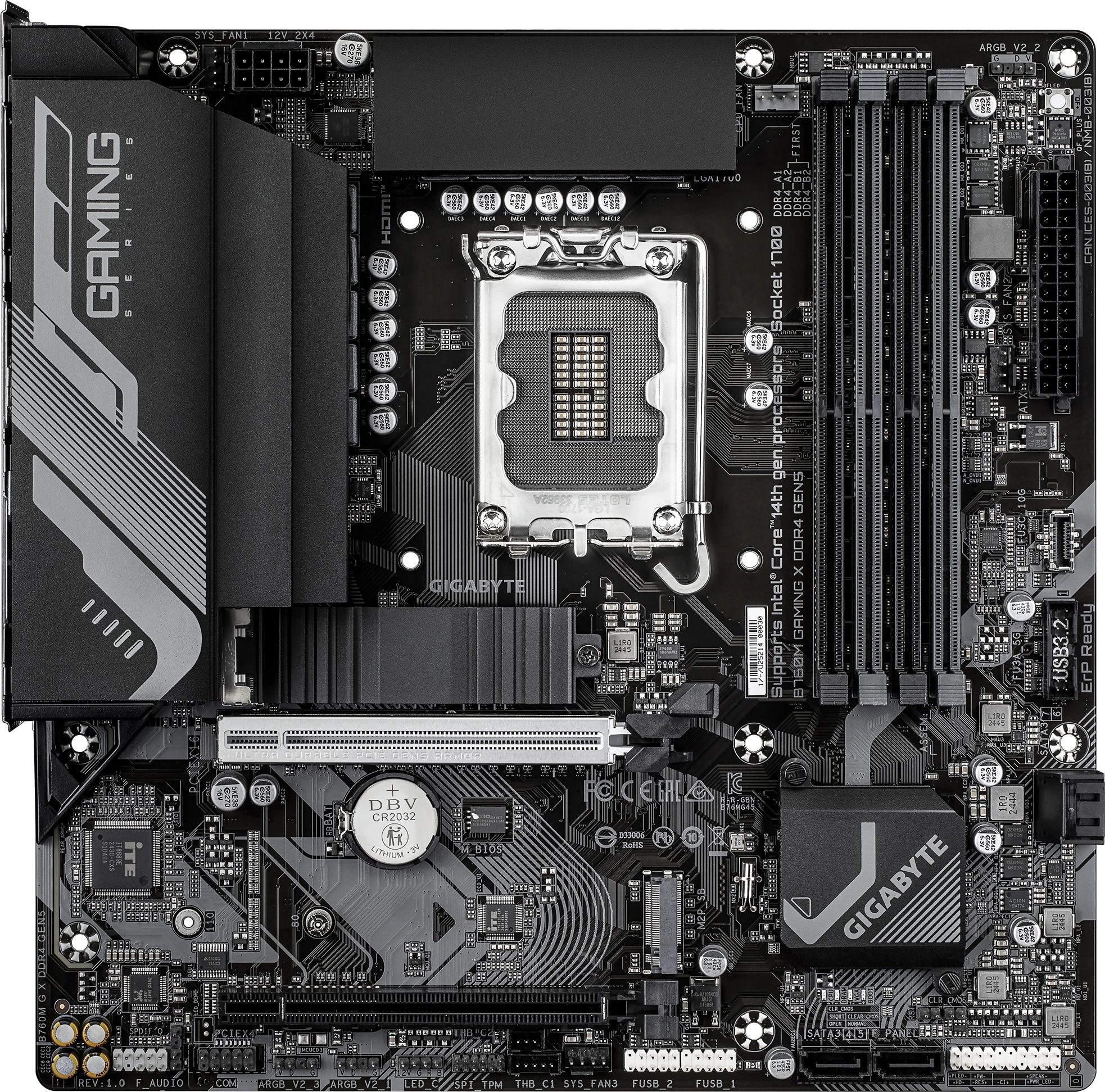 Материнская плата Gigabyte B760M GAMING X DDR4 GEN5 Soc-1700 Intel B760 4xDDR4 mATX AC`97 8ch(7.1) 2.5Gg RAID+HDMI+DP — миниатюра 3