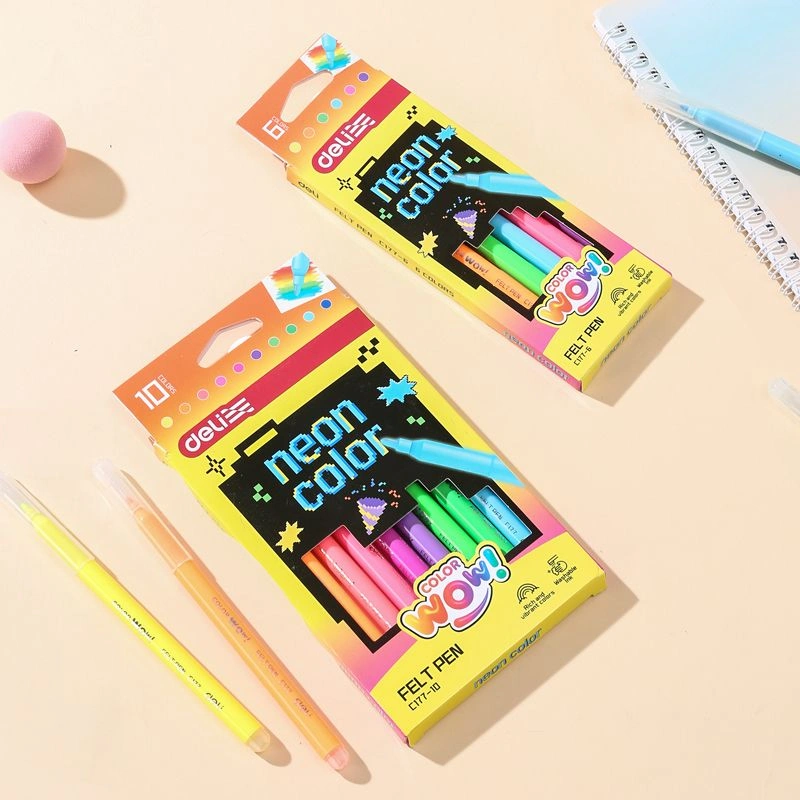 Фломастеры Deli EC177-10 Colorwow круг. пулевидный пиш. наконечник Невентилируемый 10цв. коробка с европодвесом (10шт.) — миниатюра 7