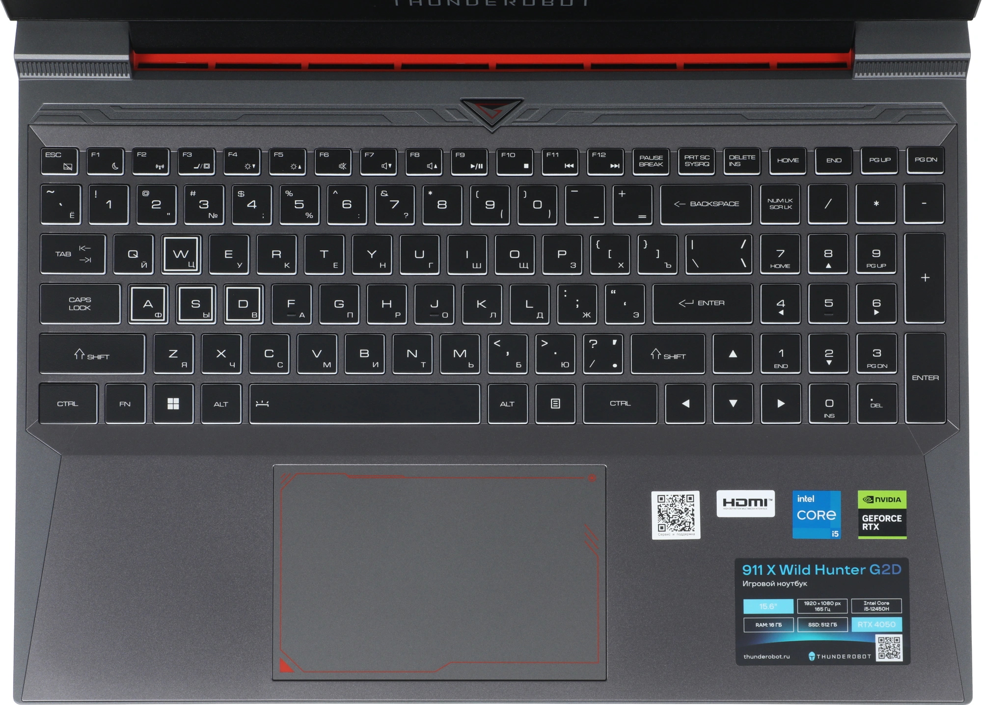 Ноутбук Thunderobot 911 X Wild Hunter G2D Core i5 12450H 16Gb SSD512Gb NVIDIA GeForce RTX4050 6Gb 15.6" IPS FHD (1920x1080) FreeDOS grey WiFi BT Cam (JT009A00KRU) — миниатюра 9