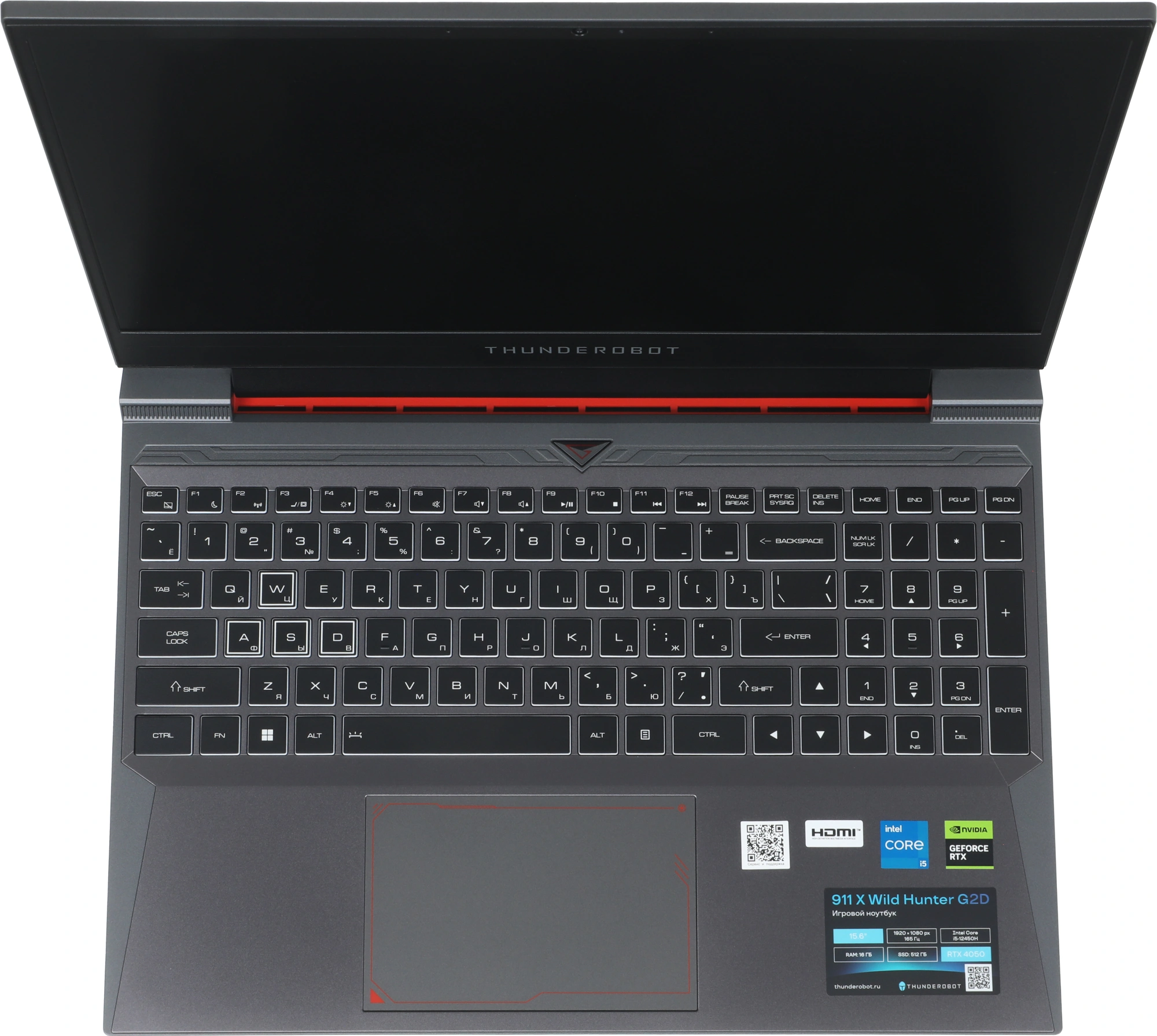 Ноутбук Thunderobot 911 X Wild Hunter G2D Core i5 12450H 16Gb SSD512Gb NVIDIA GeForce RTX4050 6Gb 15.6" IPS FHD (1920x1080) FreeDOS grey WiFi BT Cam (JT009A00KRU) — миниатюра 10