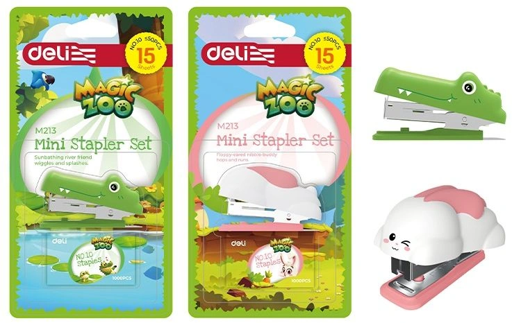 Степлер мини Deli EM213 Magic Zoo N10 (15листов) ассорти 15скоб — фото 1