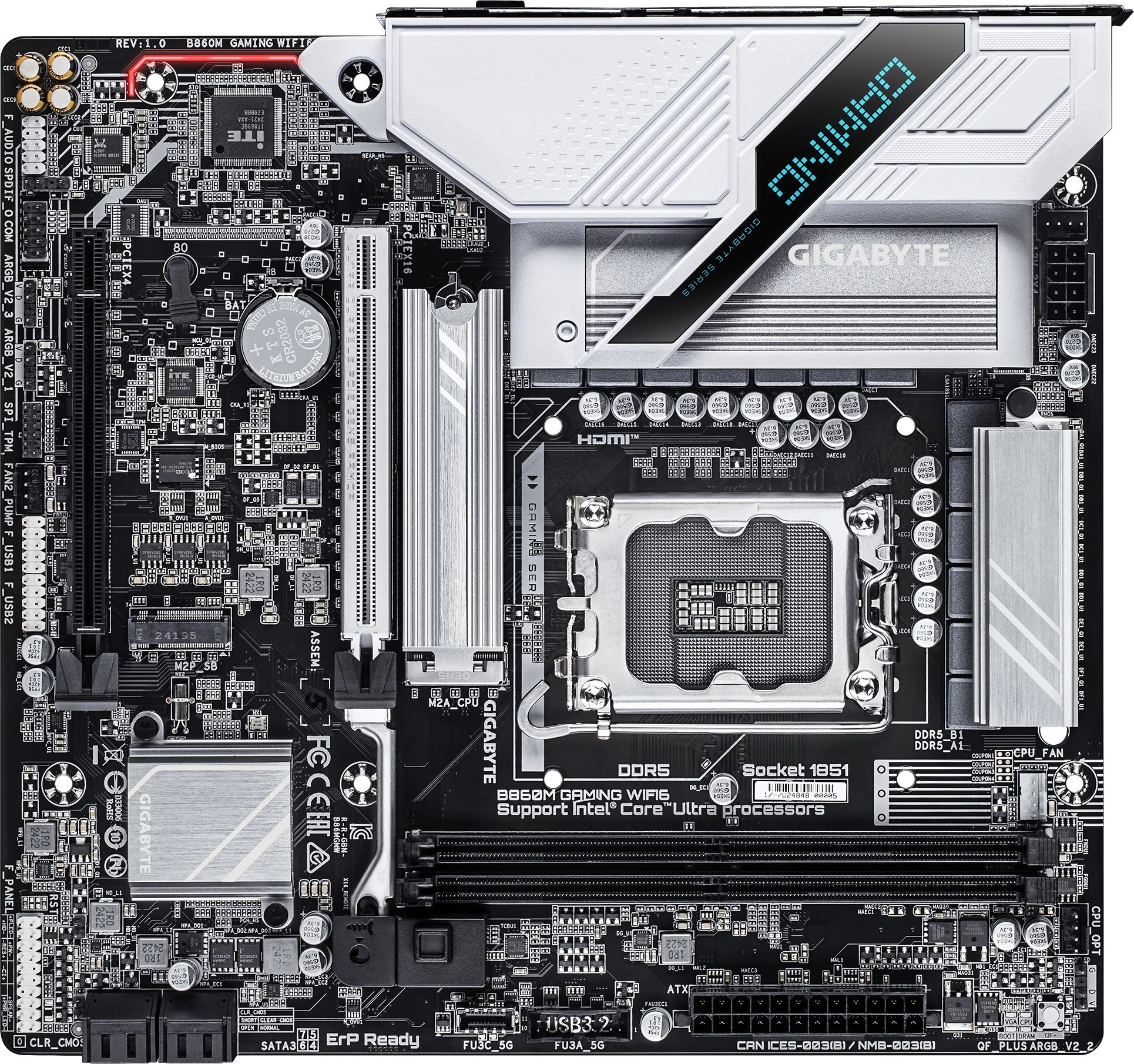 Материнская плата Gigabyte B860M GAMING WIFI6 Soc-1851 Intel B860 2xDDR5 mATX AC`97 8ch(7.1) 2.5Gg RAID+HDMI+DP — фото 1