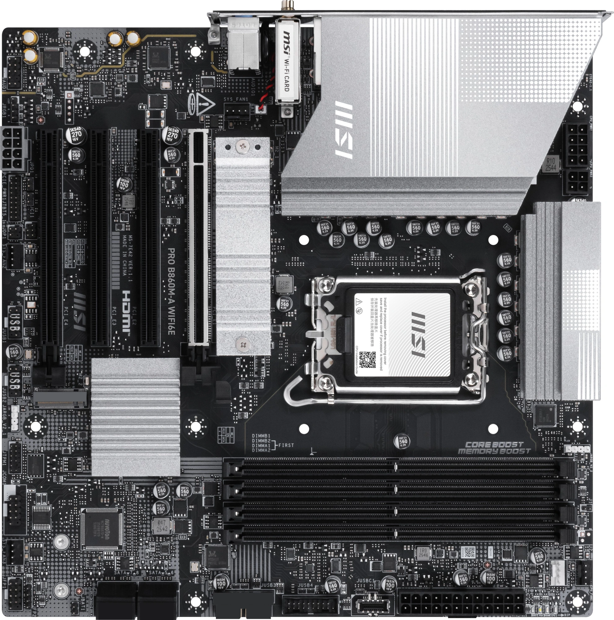 Материнская плата MSI PRO B860M-A WIFI6E Soc-1851 Intel B860 mATX AC`97 8ch(7.1) 5Gigabit RAID+HDMI+DP — фото 1