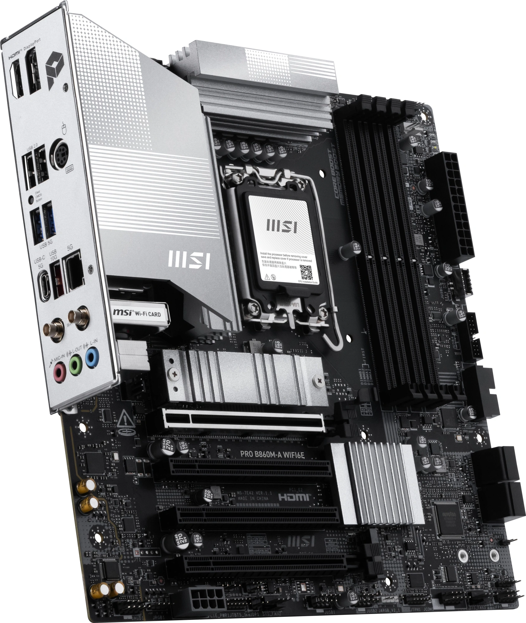 Материнская плата MSI PRO B860M-A WIFI6E Soc-1851 Intel B860 mATX AC`97 8ch(7.1) 5Gigabit RAID+HDMI+DP — миниатюра 3