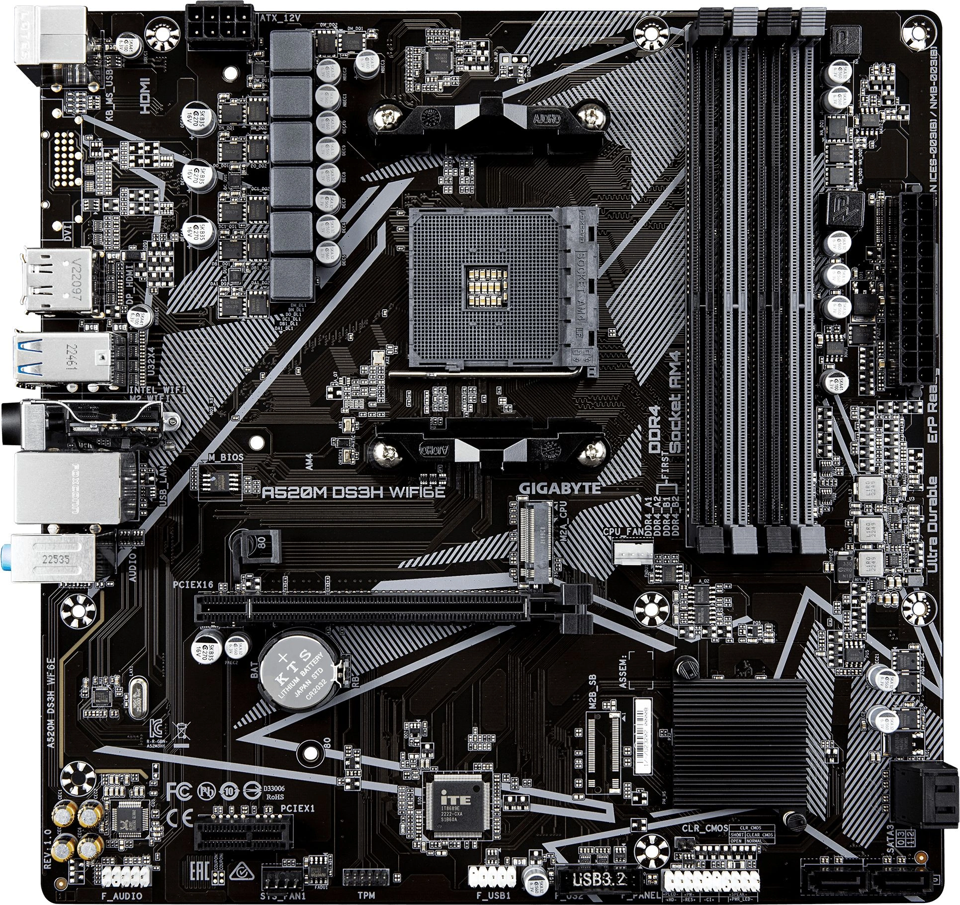 Материнская плата Gigabyte A520M DS3H WF6E Soc-AM4 AMD A520 4xDDR4 mATX AC`97 8ch(7.1) GbLAN RAID+HDMI+DP — миниатюра 3