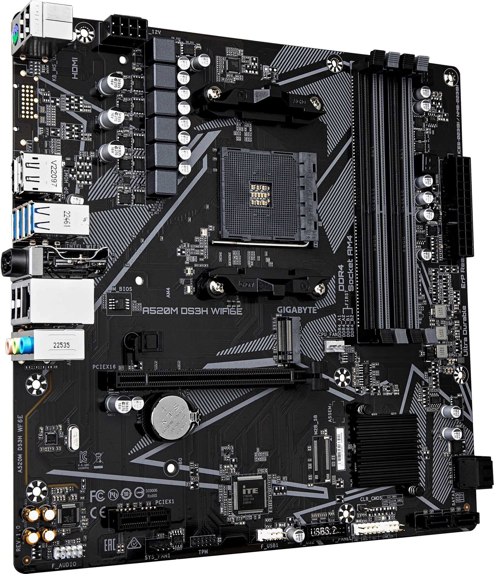 Материнская плата Gigabyte A520M DS3H WF6E Soc-AM4 AMD A520 4xDDR4 mATX AC`97 8ch(7.1) GbLAN RAID+HDMI+DP — миниатюра 4
