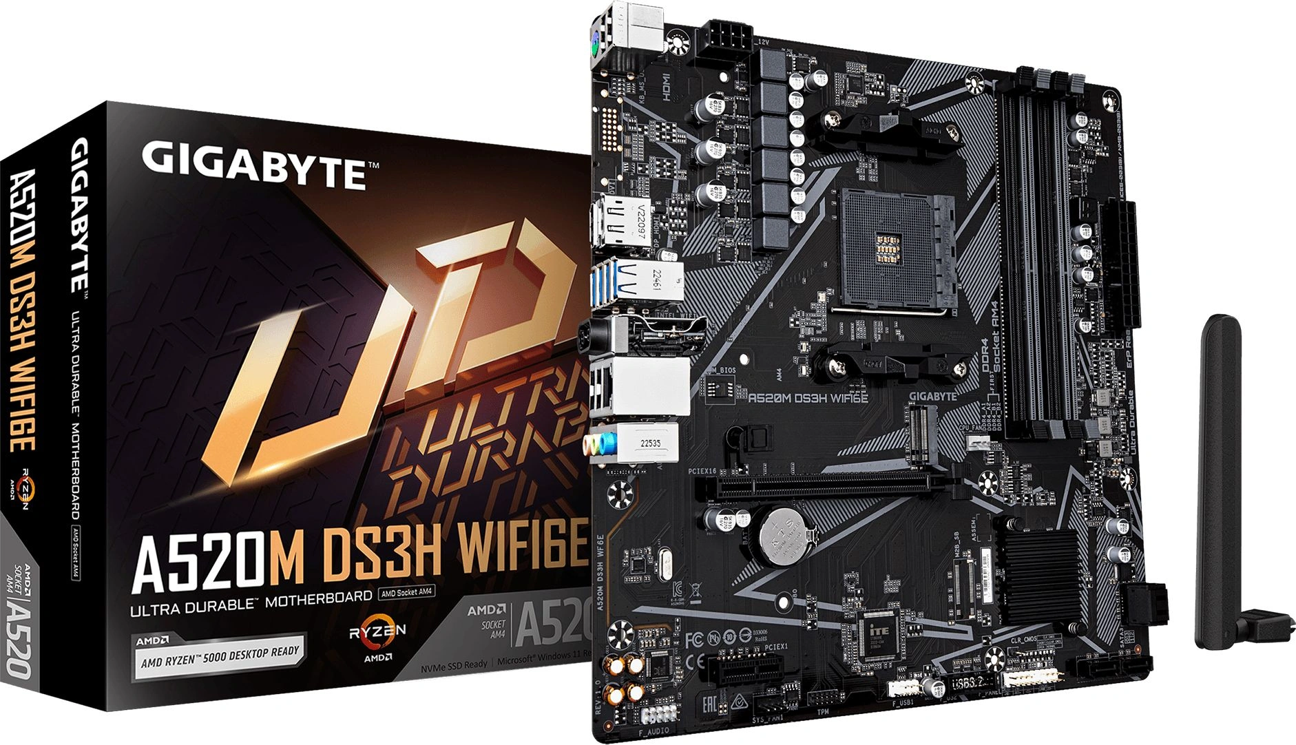 Материнская плата Gigabyte A520M DS3H WF6E Soc-AM4 AMD A520 4xDDR4 mATX AC`97 8ch(7.1) GbLAN RAID+HDMI+DP — миниатюра 2