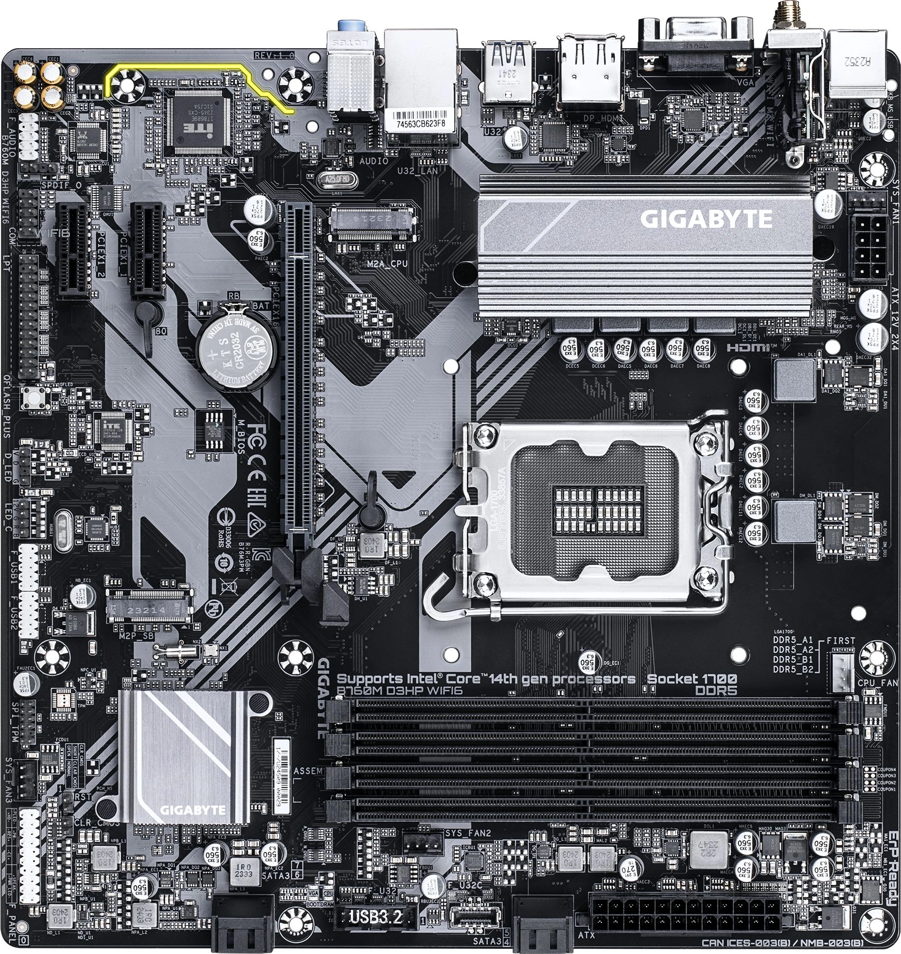 Материнская плата Gigabyte B760M D3HP WIFI6, LGA1700, DDR5, mATX