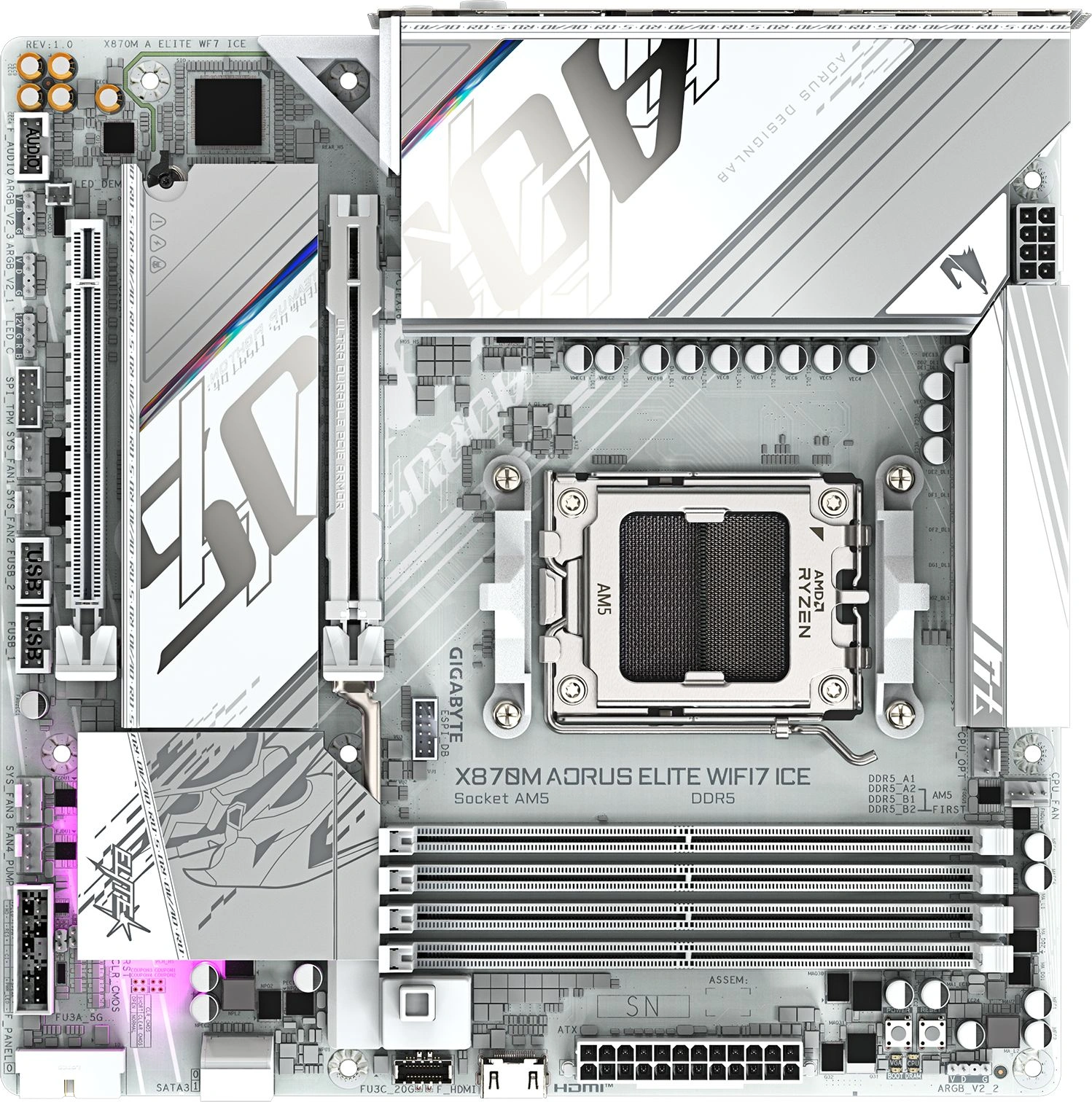 Материнская плата GIGABYTE X870M A ELITE WF7 ICE, AM5, AMD X870, 4xDDR5, mATX