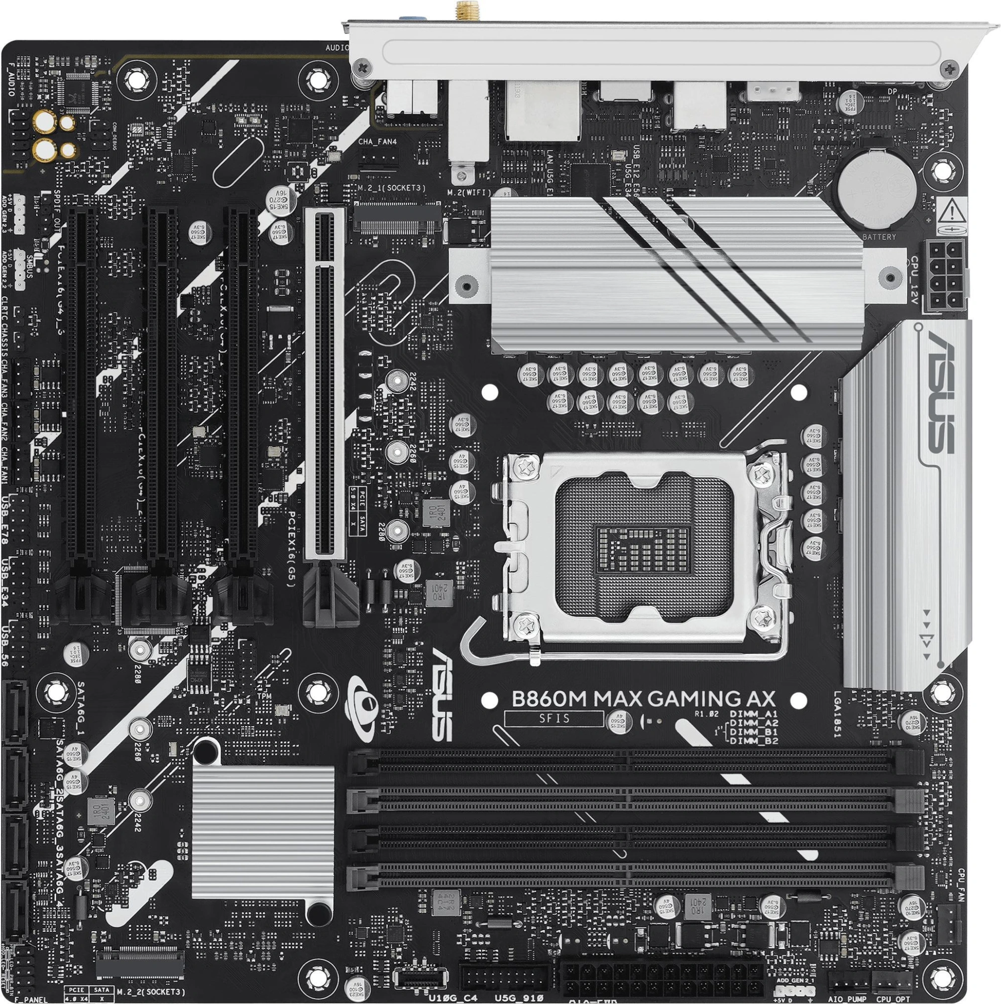 Материнская плата ASUS B860M MAX GAMING AX, LGA1851, B860, 4*DDR5, 4*SATA, 3*M.2, 4*USB 3.2, 4*USB 2.0, Type-C, 2*PCIx16, DP, mATX; 90MB1JZ0-M0EAY0