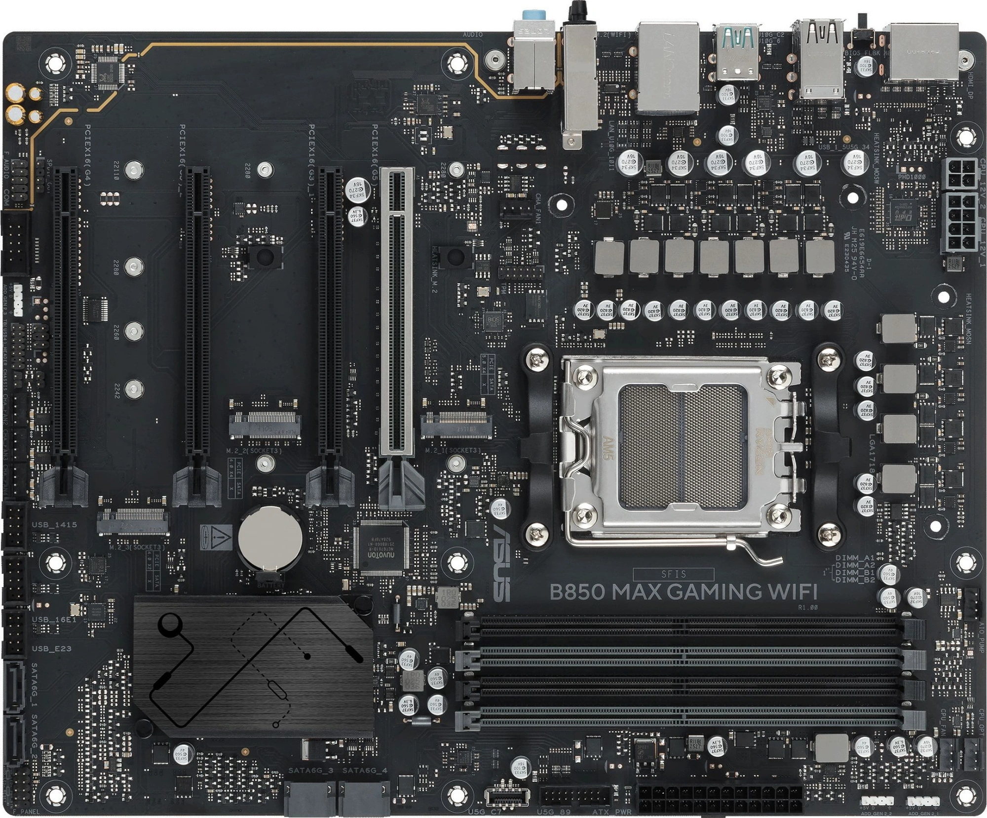 Материнская плата Asus B850 MAX GAMING WIFI Socket AM5 AMD B850 ATX AC`97 8ch(7.1) 2.5Gg RAID+HDMI+DP — фото 1