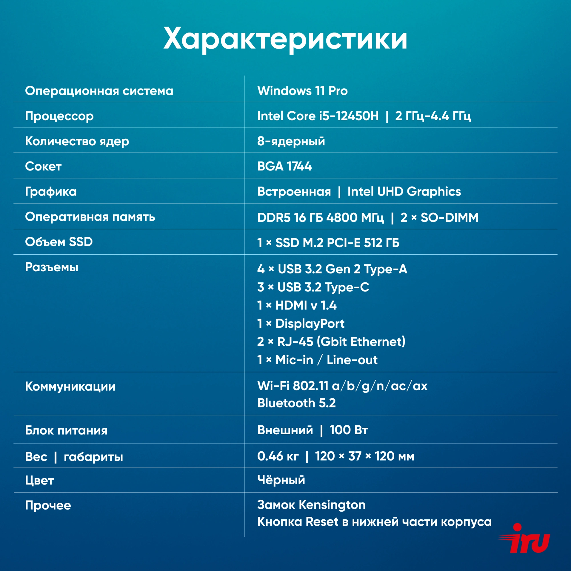 Неттоп IRU Tactio 515 i5 12450H (2) 16Gb SSD512Gb Iris Xe Windows 11 Pro 64 2xGbitEth WiFi BT 100W серый (RUS) (2195518) — миниатюра 15